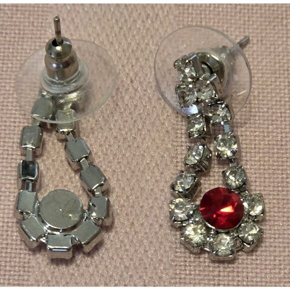 Red Glass Rhinestones Bib Drape Necklace And Earring Set Statement Party Luxury - Picture 7 of 12